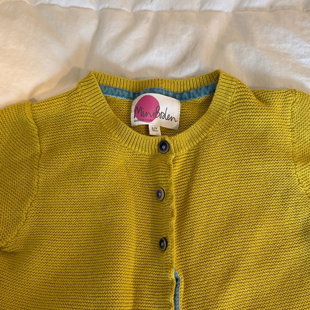 Mini Boden Yellow Button-Front Knit Cardigan